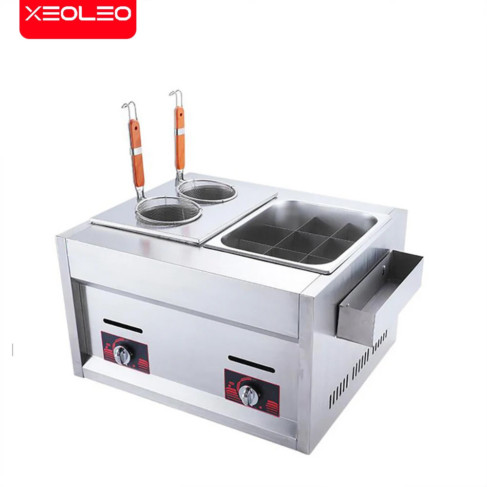 

XEOLEO Oden pot Pasta cooker Two-in-one Combination Furnace Commercial Gas Oden boiled noodle soup fryer for kitchen machine