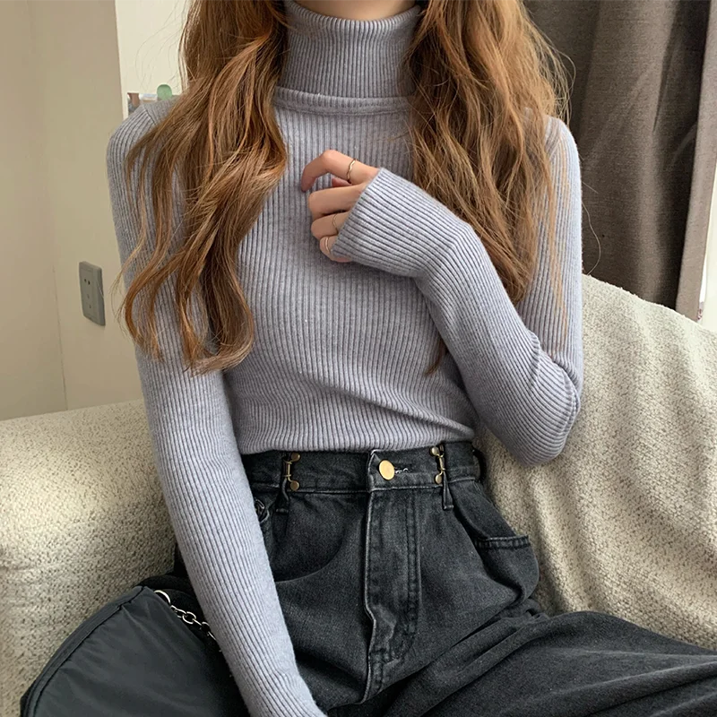 

2023 Women's Autumn And Winter Solid Color Multicolor Basic All-match Sweater Classic High Neck Long Sleeve Bottoming Shirt