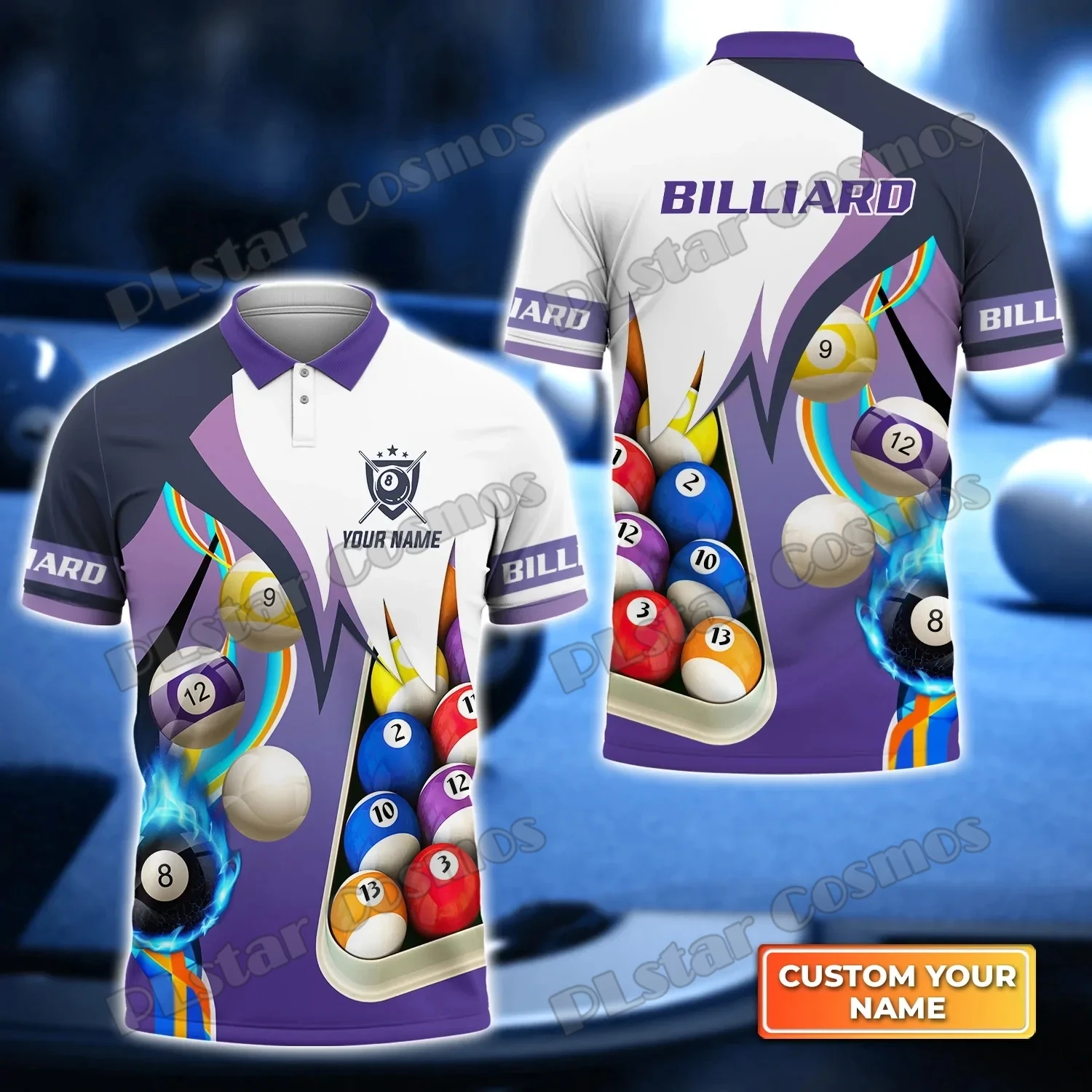 

Personalized Name Water and Fire Billiard 3D Printed Men's Polo Shirt Summer Unisex Casual Shirt Gift For Billiard Lover POL81