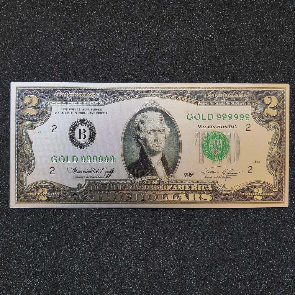 Поддельные доллары США 2 доллара пластиковые банкноты серебряная фольга заметки