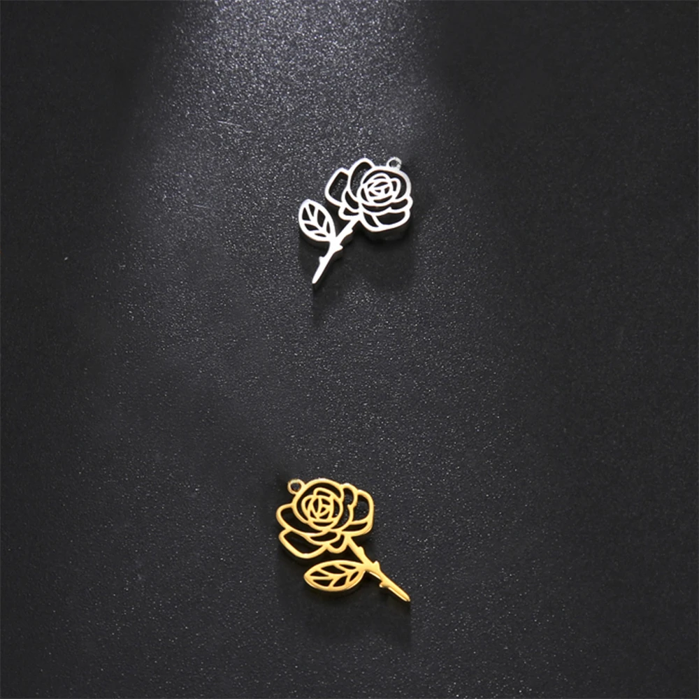 5pcs Stainless Steel Diy Bracelets Earrings Rose Charms For Jewelry Making Wholesale Flower Pendants Handmade Necklace Accessory