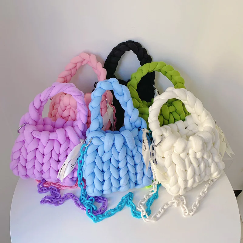 

Rope Crochet Bag Handmade Acrylic Chain Women Underarm Bag Designer Knitting Crossbody Bags for Women Woven Chunky Knit Purse