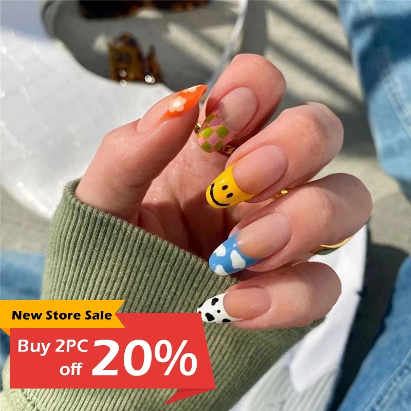 

24pcs False Nail Sticker Wearable Nail Press On Fake Nails Tips With Glue