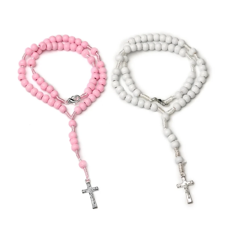 

Catholic Wood Beads Rosary Necklaces Cross Religious Chain Church Souvenirs Prayer Pendant Jewelry for Women Girl Gift