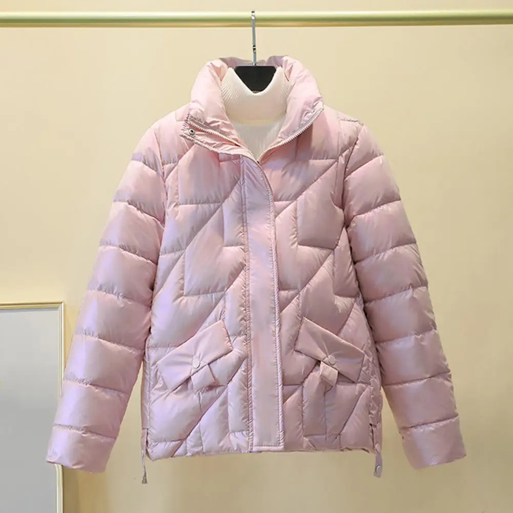 

Women Winter Parkas Coat Glossy Loose Lightweight Casual Stand Collar Warm Long Sleeves Solid Color Autumn Down Jacket chaquetas