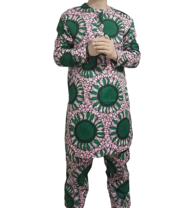 Nigerian Style Long Sleeves Men's Sets Modern Design Print Male Pant Suits African Fashion Wedding Party Wear