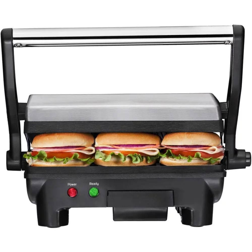 

Chefman Electric Stainless Steel 180° Panini Press, Black, 10 X 8-inch Surface Sandwich Press Breakfast Machine