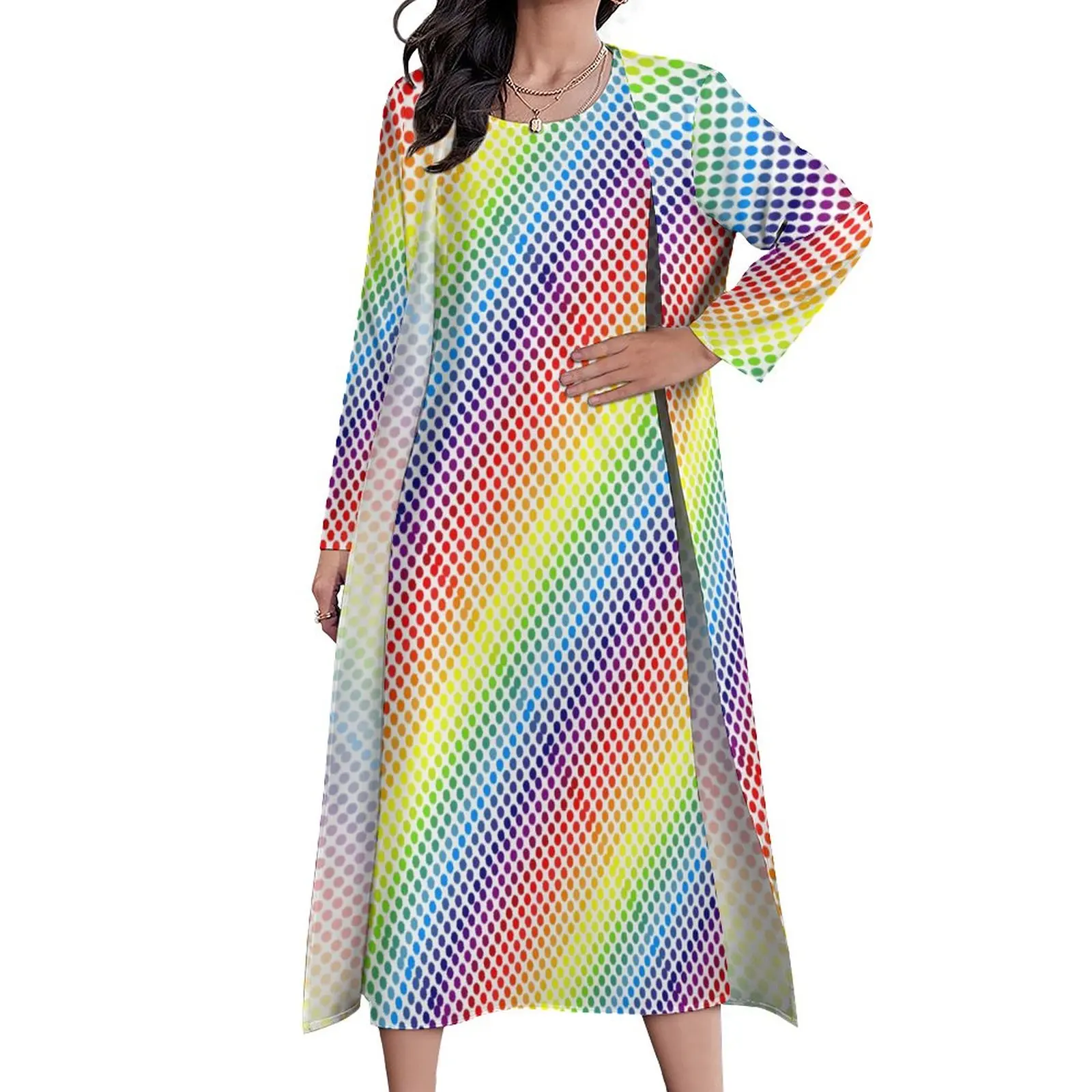 

Colorful Polka Dot Dress Two Piece Abstract Rainbow Street Style Casual Long Dresses Woman Sexy Maxi Dress Birthday Present
