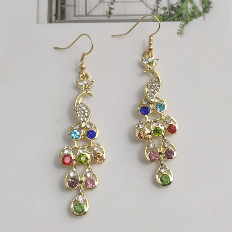 

Bohemia style jewelry, vintage colorful diamond peacock Earrings