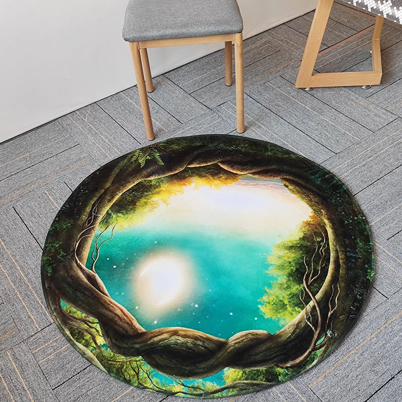 

Living Room Bedroom Entrance Door Home Carpet Green Tree Hole Round Carpet Pattern Circular Print Area Mat