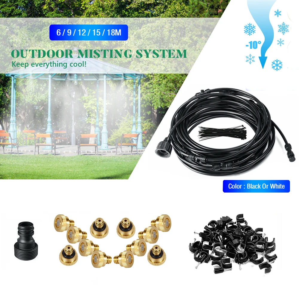 

Misting Cooling System with 19FT to 59FT Misting Line for Outside Greenhouse Garden Trampoline Waterpark 6-26pcs Brass Nozzle