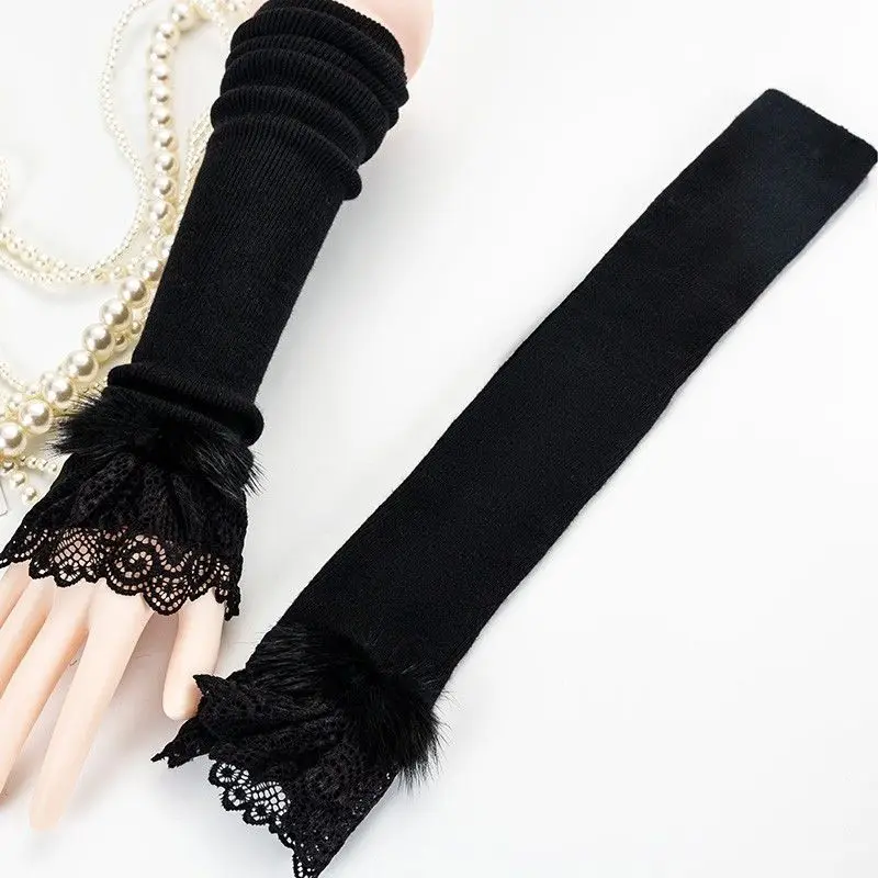 

Осенне-зимние кашемировые перчатки, вязаные теплые нарукавники средней длины в западном стиле, женские рукава из меха норки