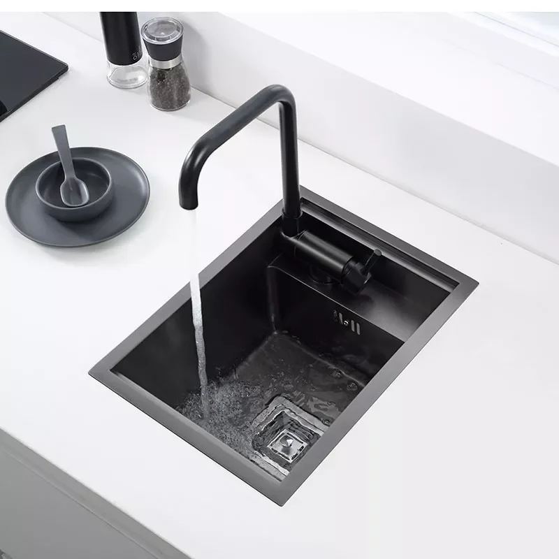

2022New Black Kitchen sink Hidden Single bowl Bar Small Size sink Stainless Steel Balcony sink Concealed black kitchen sink Bar