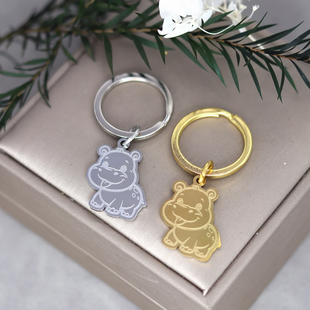 Милый бегемот брелок для ключей из нержавеющей стали кольцо женщин милые