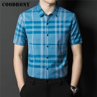 coodrony brand plaid short sleeve shirt homme summer new arrivals high quality turn down collar casual shirt men clothes z6098s