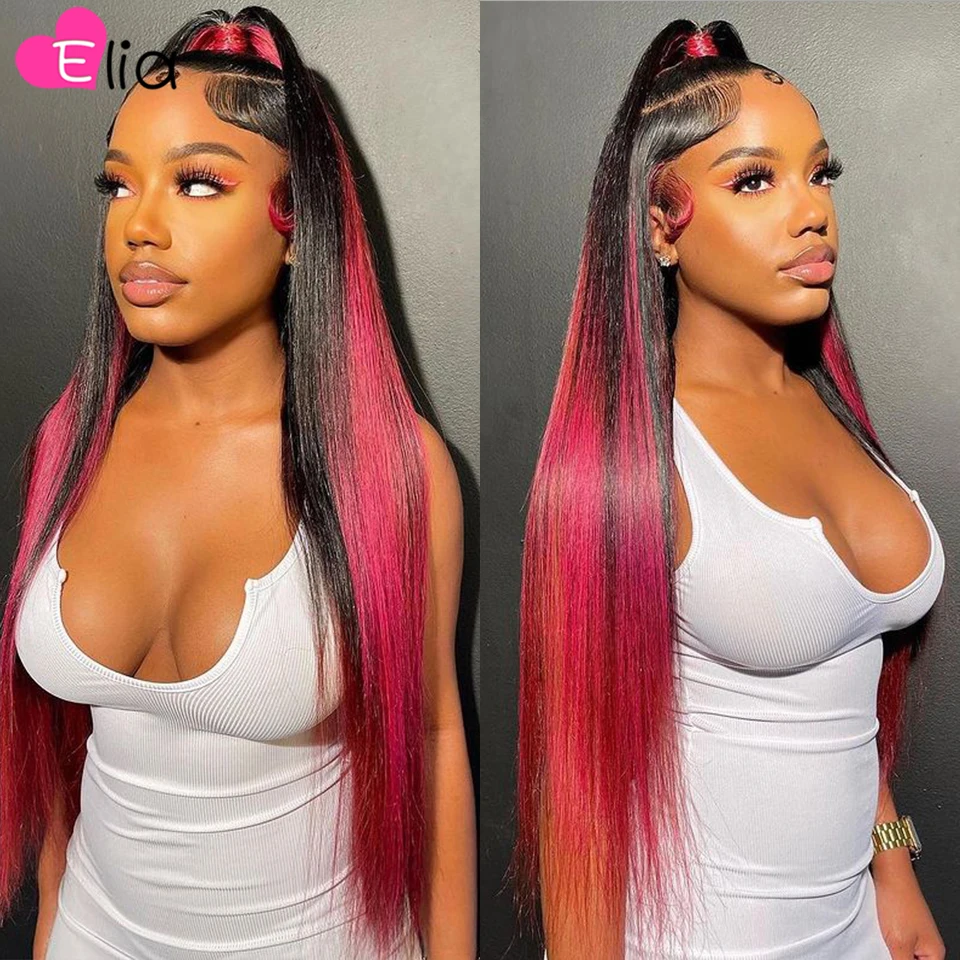 

13x6 Ombre Red Colored Lace Frontal Human Hair Wigs for Women Human Hair 13x4 Lace Frontal Remy Straight Hair Small Knots Thick