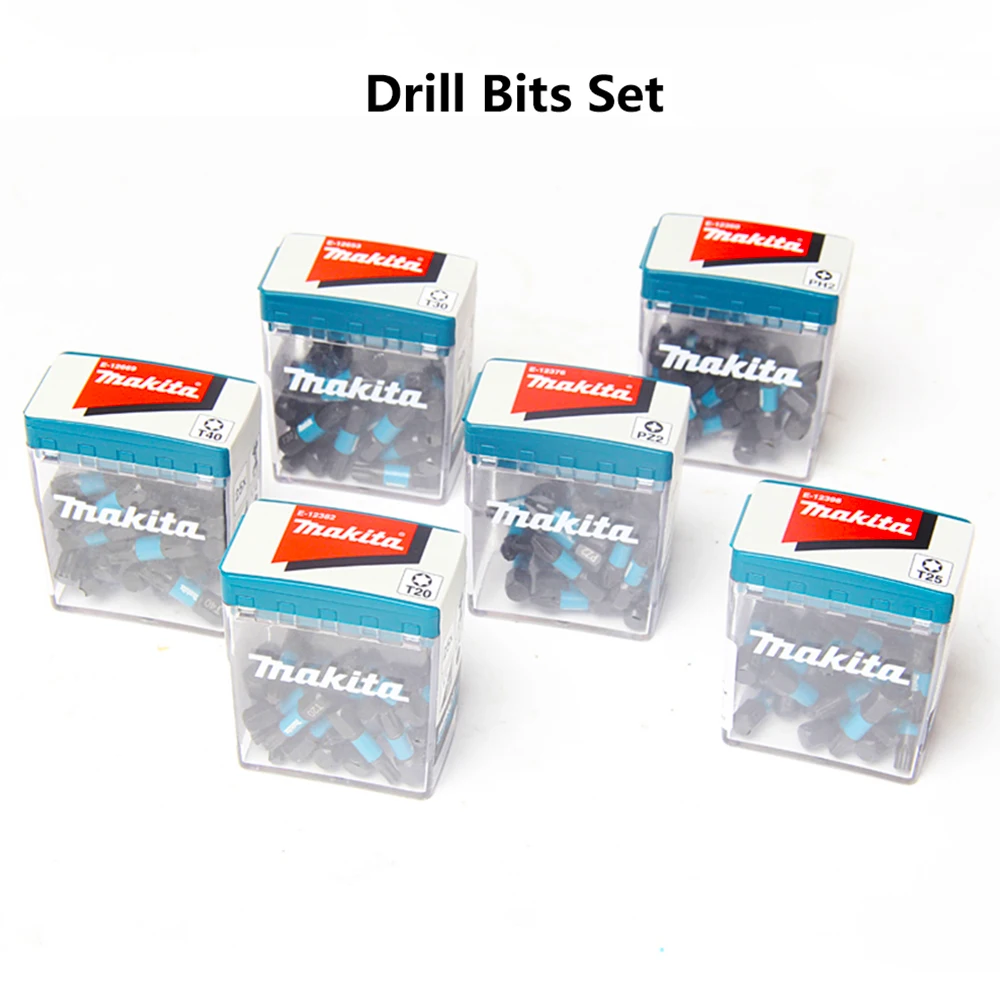 

Japan Makita Drill Bits Set 25PCS Set Black Screw Bits E-12360 Suit PH2-25MM Batch head T25 T30 T40 PZ2 Screwdriver Accessories