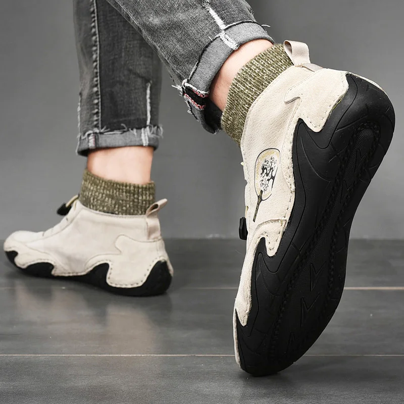 Sneakers Men Walking Shoes Sewing Thread Comfortable Breathable Flats Footwear Slip-on Medium Cut Outdoor Athletic Shoes