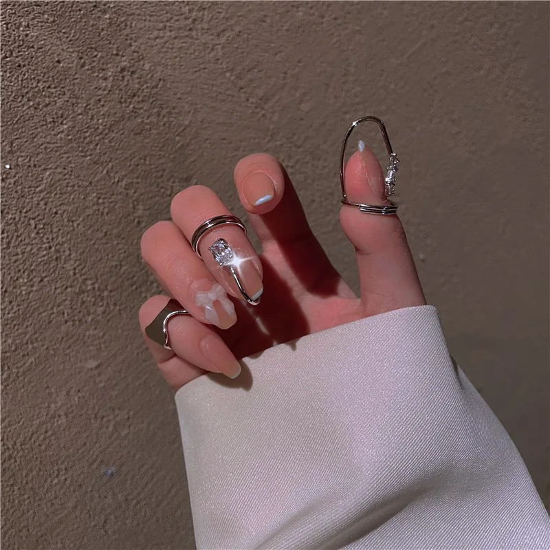

Coconal Trendy Metal Line Thin Nail Rings For Girls Women Punk Heart Crystal Fingertip Protective Cover Fidget Ring Jewelry Gift