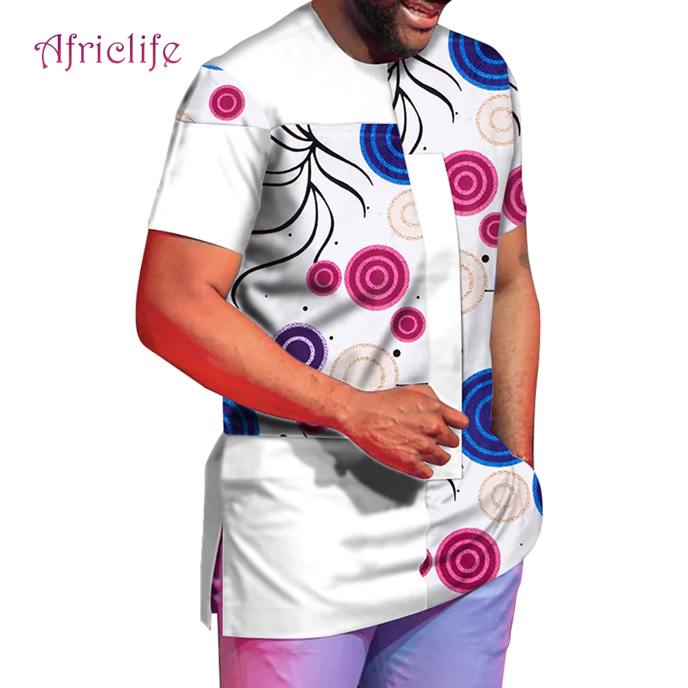 Ankara Style Men T Shirt Short Sleeve Male Top Summer Fashion Patchwork Bazin Riche Shirts Plus Size WYN1078 | Тематическая одежда