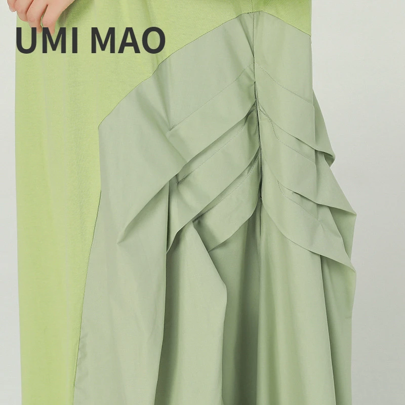

UMI MAO Women's Clothing Harajuku French Personality Design Irregular 2021 Summer Loose Stitching Dress Femme Women