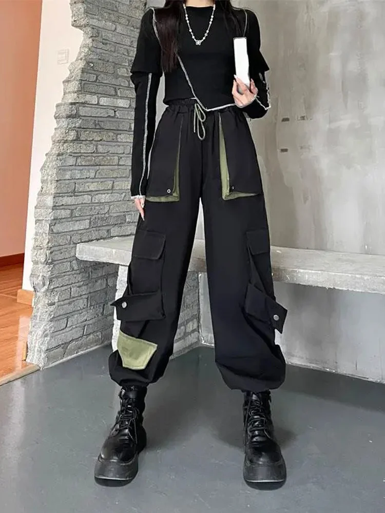 

Брюки-карго Techwear женские в стиле пэчворк, уличная одежда в стиле Харадзюку, Джоггеры в стиле оверсайз с карманами, штаны, японский свободный спортивный костюм