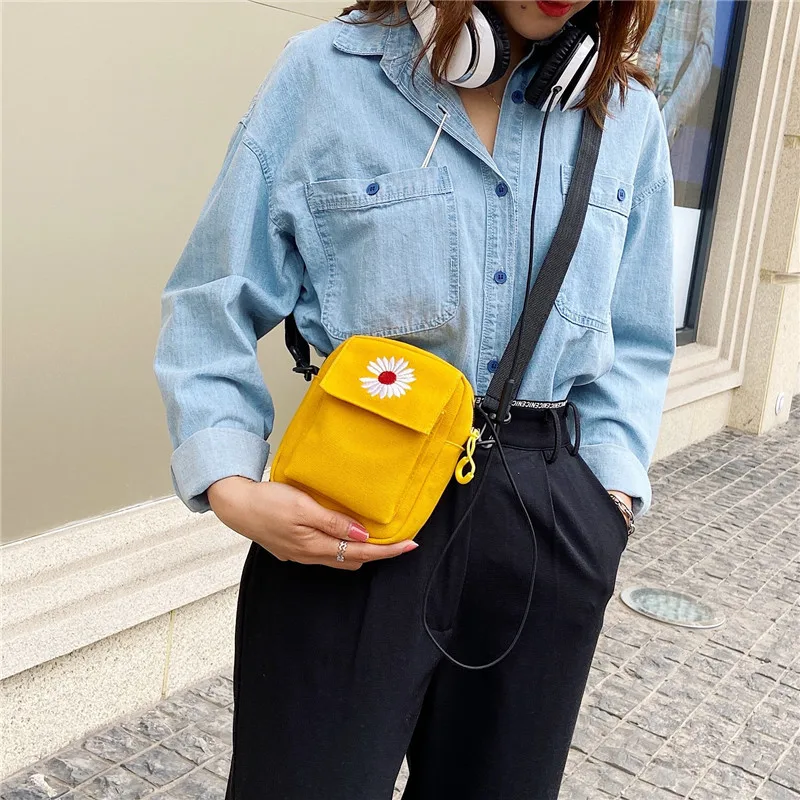 

Women's Single Shoulder Bag Fashion Solid Color Casual Handbag Outdoor Daisy Canvas Handbag Zipper Cross-body Bag Tote Bag