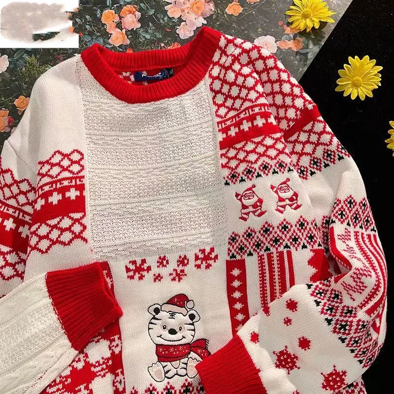 

Cartoon Jacquard Christmas Sweater Women Knit Sweater Men Korean Fashion Long Sleeve Pullover Winter Aesthetic Sweater Coats New