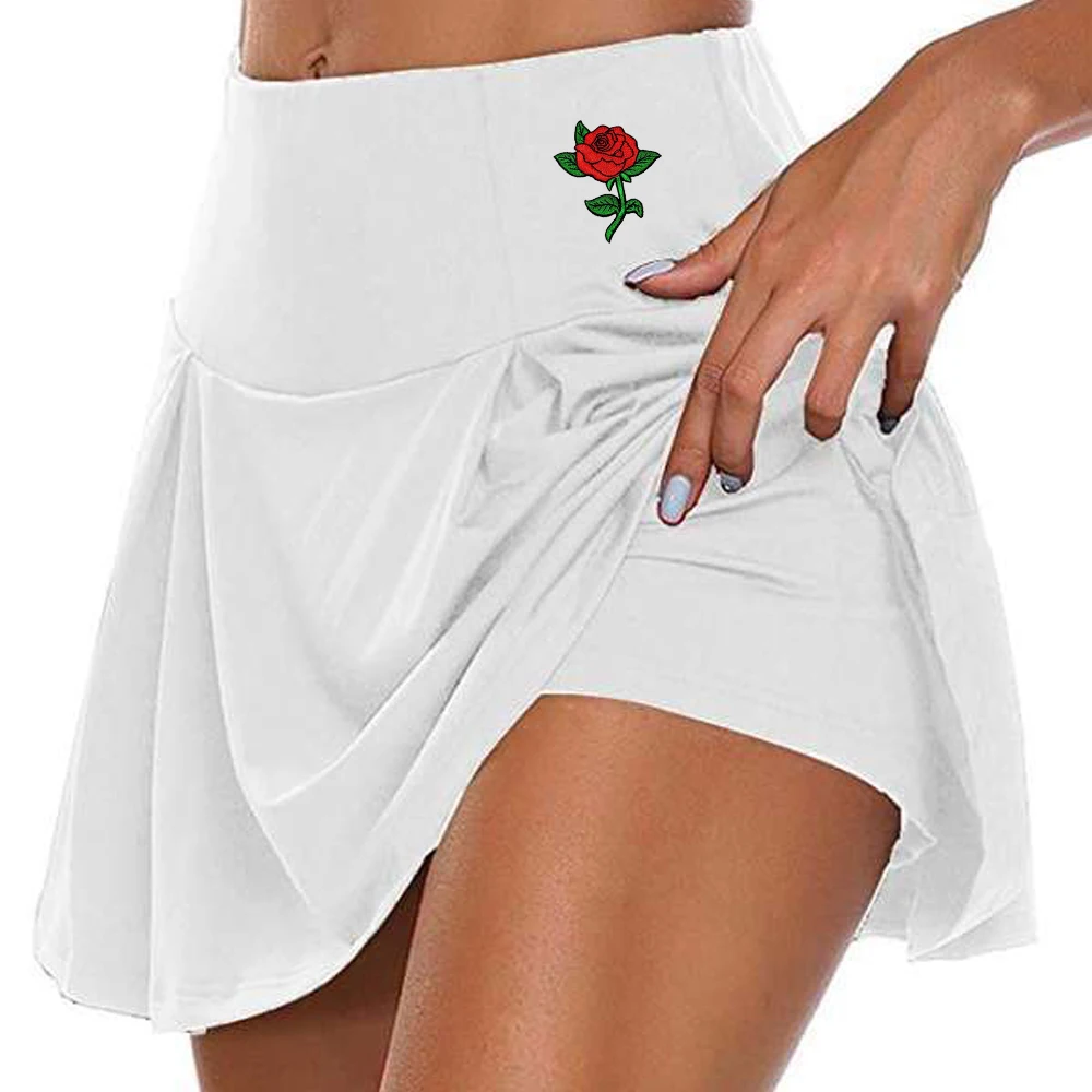 

Rose Prints Women Sports Skirts Dance Fitness Skirts Female Tennis Running Skort Active Athletic Yoga Skirt Short