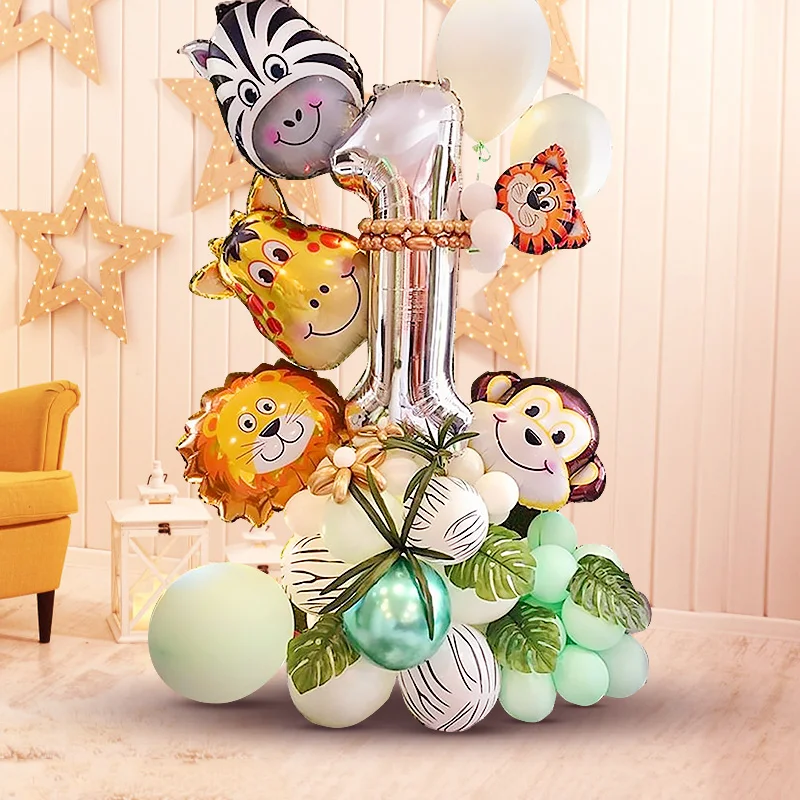 

48pcs/set Jungle Animal Balloons Nummer 1-9 Foli Balloons Forest Cute Cartoon Kids Happy Birthday Party Anniversary Decorations