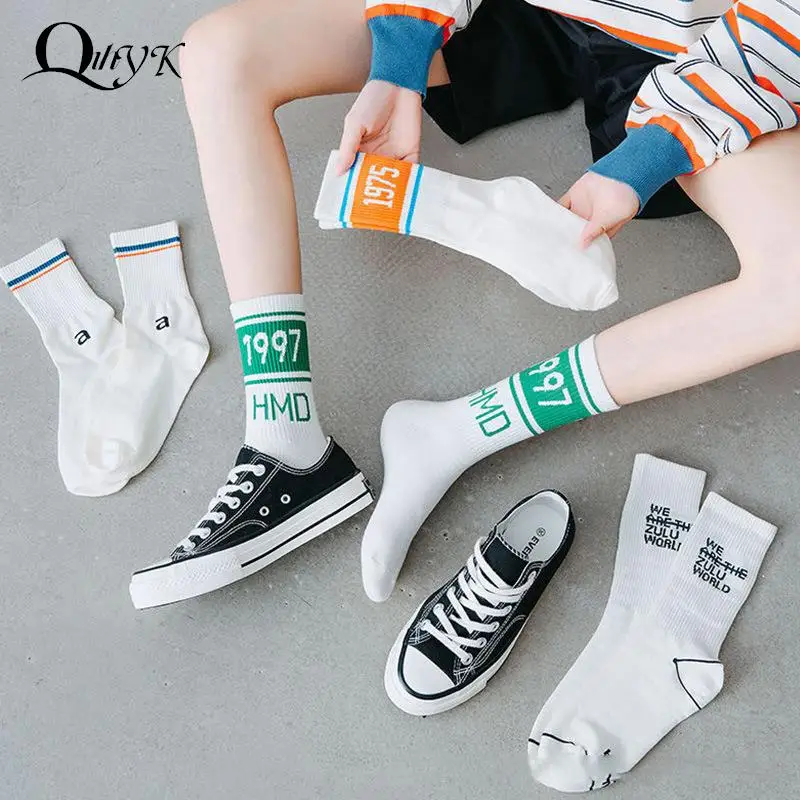

Harajuku Streetwear Socks Women Korean Style Crew Letter Cotton Socks White Women 1997 Street Hip Hop Skateboard Socks
