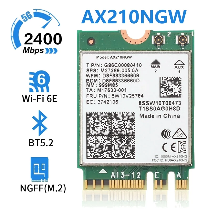 Сетевая карта AX210 AX210NGW M.2 NGFF 2 4 ГГц/5G WI-FI 6E 2400 Мбит/с Wi-Fi-карта 802.11Ax Bluetooth 5.2
