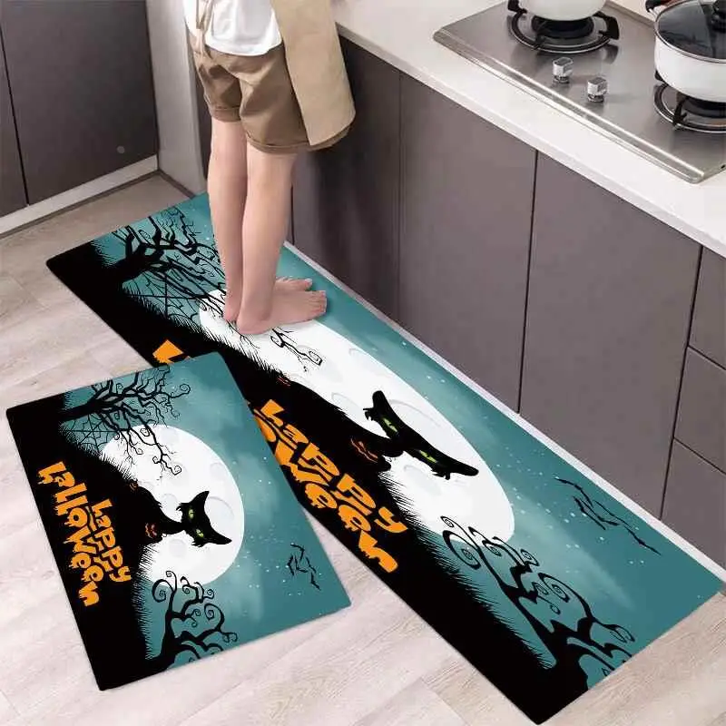 2 шт. нескользящий бархатный коврик для кухни на Хэллоуин