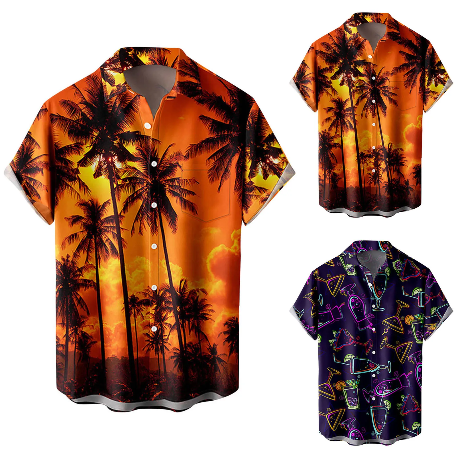 

A Shirt Mens Fashion And Leisure 3D Digital Printing Buckle Lapel Short Sleeve Shirt Top