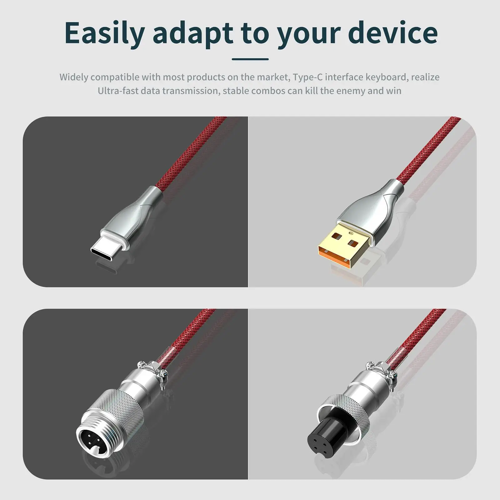 

1.7m TPE Coiled Type C USB Keyboard Cable with Aviation Connector Stretchable Data Line for Gaming Keyboard Mobile Phones Tablet