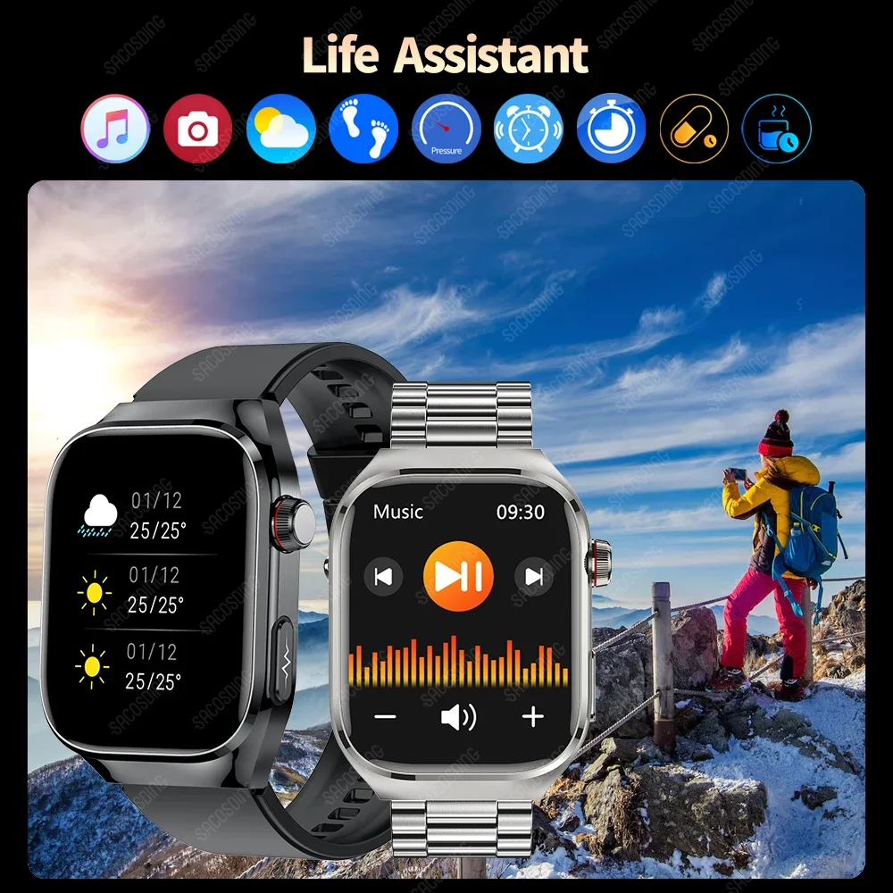 Смарт-часы AMOLED 2 04 дюйма Bluetooth тест на уровень сахара в крови