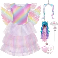 rainbow unicorn costume girls princess dress up clothes summer tutu dresses sequins kids girl unicorn birthday party gifts