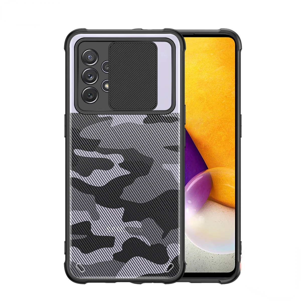 

Phone Cases with Sliding Window for Samsung Galaxy A53 5G, Matte Camouflage Back Shockproof Protective Phone Cover for A73 Shell
