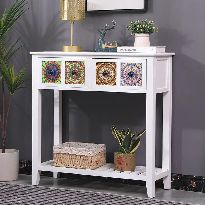American Living Room Hallway Wood Drawer Console Table Household Entrance Long Narrow Side Decorative Cabinet Indoor Furniture