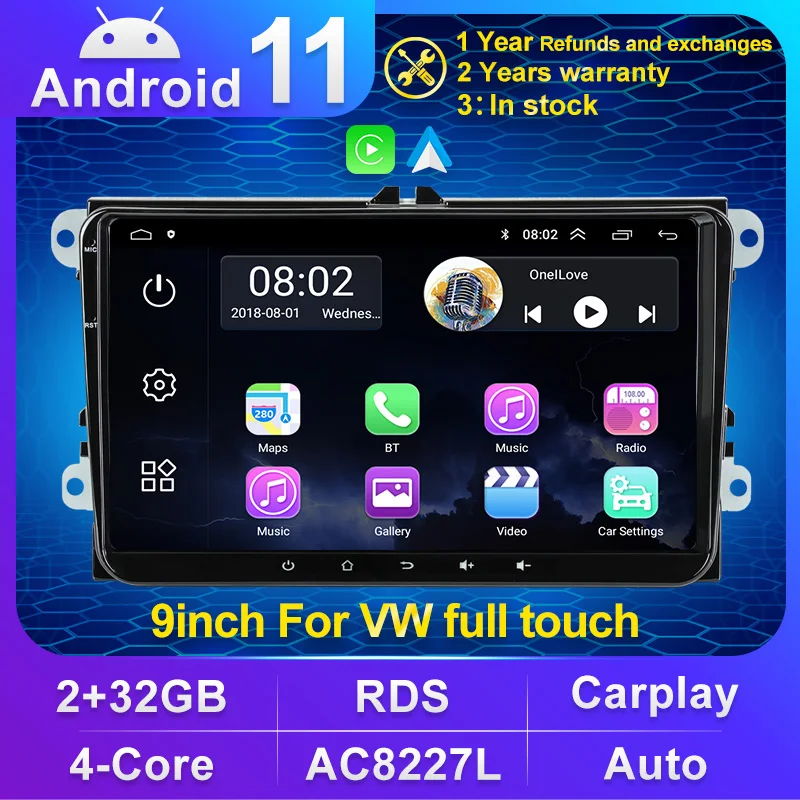 Navifly Android 11 2 + 32G Carplay Авто RDS для VW Volkswagen Golf Polo Tiguan CC Passat skoda Автомобильный