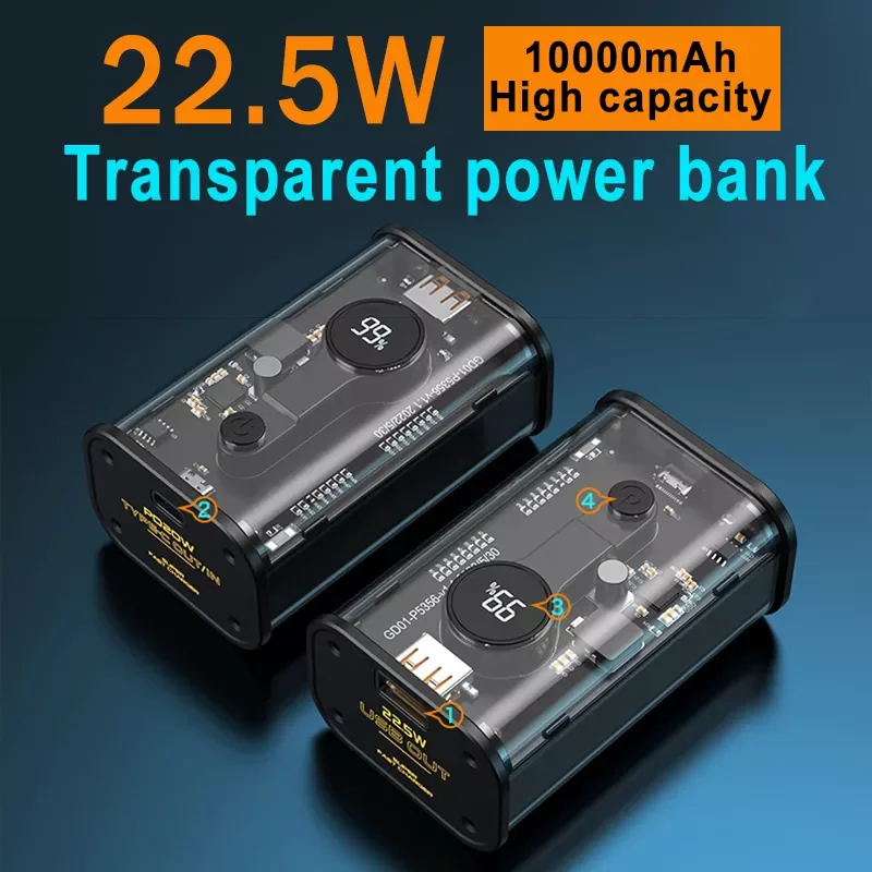 

NEW2023 10000mAh Power Bank 22.5W Fast Charging External Battery With Digital Display For Iphone13 Portable Powerbank For Huawei