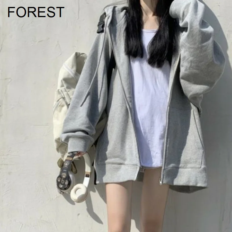 

Oversized Hoodies Sweater Women's Spring And Autumn Oversize Hooded Thin Coat Korean Fashion Loose Top Cardigan Forest