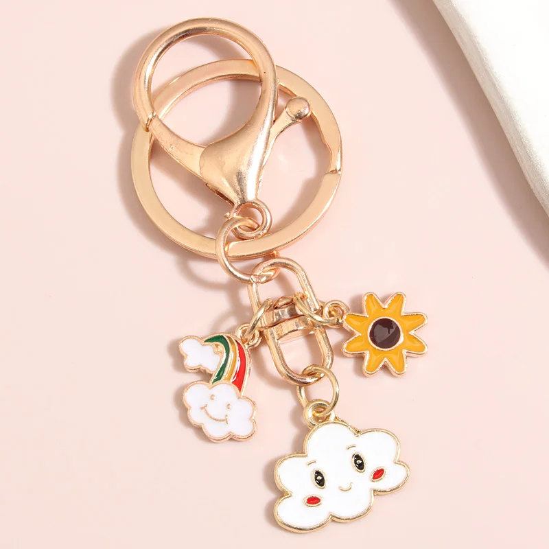 

Cartoon Enamel Sky Keychain Rainbow Flower Cloud Key Ring Smile Face Key Chains For Friendship Couple Gifts DIY Handmade Jewelry