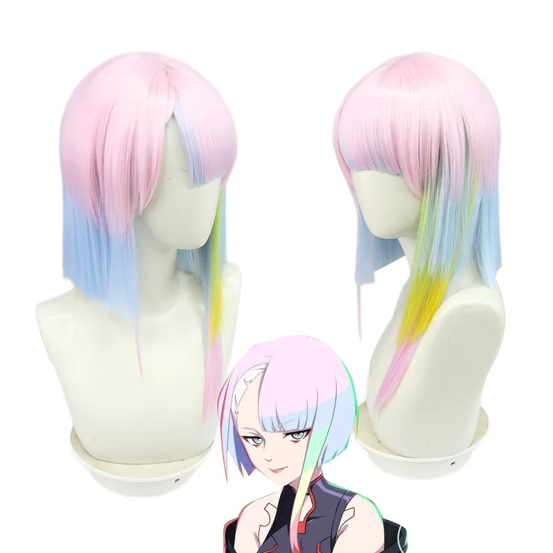 

Anime Cyberpunk Edge Walker 2077 Lucy Cosplay Wig Multi Color Gradual Change Short Women's Straight Hair Synthetic Cos Long Wig