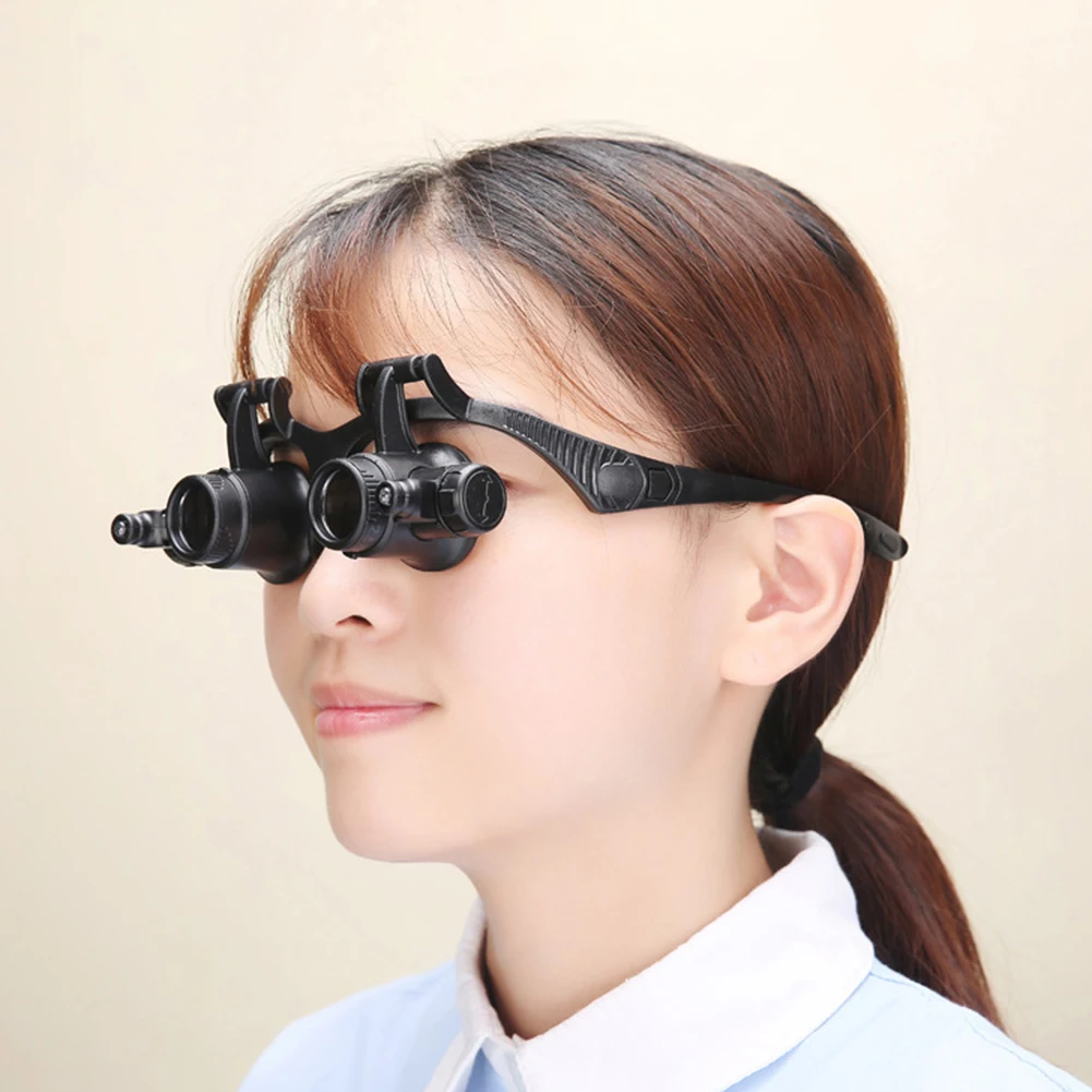 

Headband Magnifier Glass with Lens Adjustable Loupe Double LED Light Watch Jewelry Binocular Magnifying Glasses