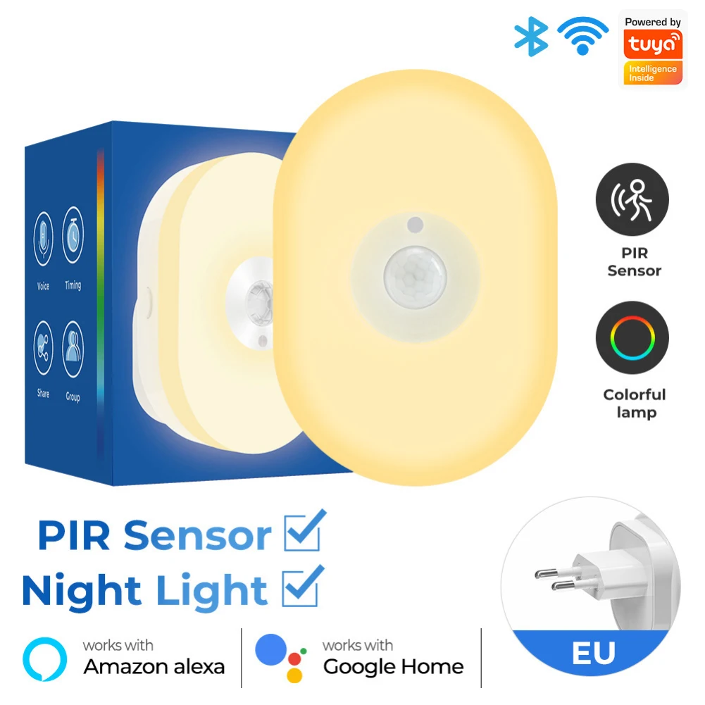 

Tuya WiFi Smart LED Night Light PIR Motion Sensor EU US UK Plug In Wall Lamp Dimmable RGB APP Control Support Alexa Google Home