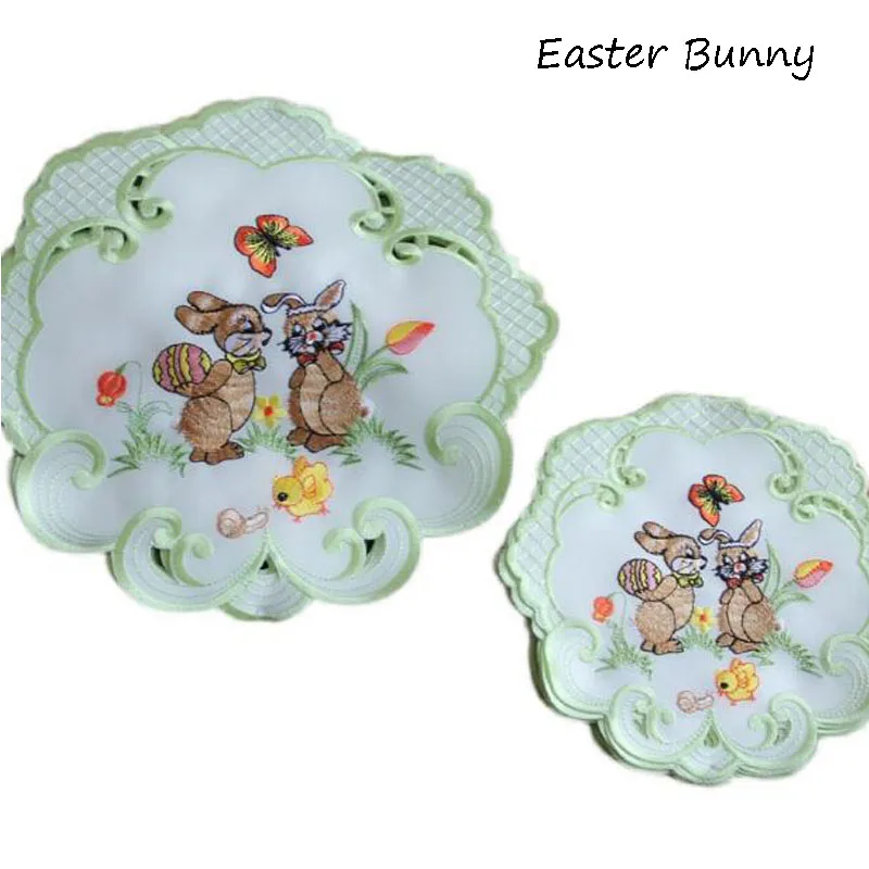 

Mini Easter bunny embroidery table place mat pad cloth cup coffee tea coaster placemat dish doily kitchen home decor