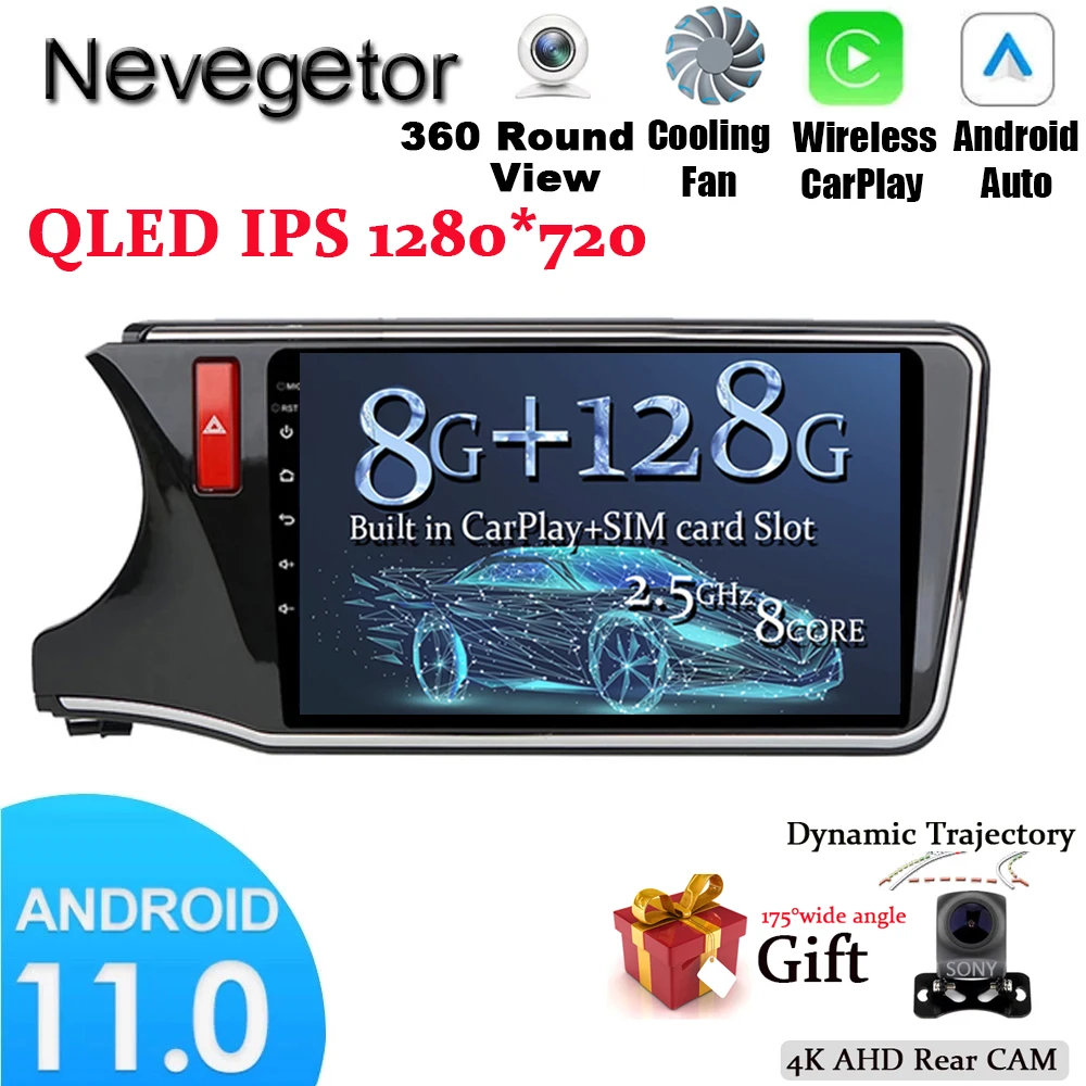 

10 Inch Auto Android 11 Car Radio Stereo Head Unit 1Din Centeral Multimedia 4G Carplay OBD Left Drive For HONDA CITY 2014 2018