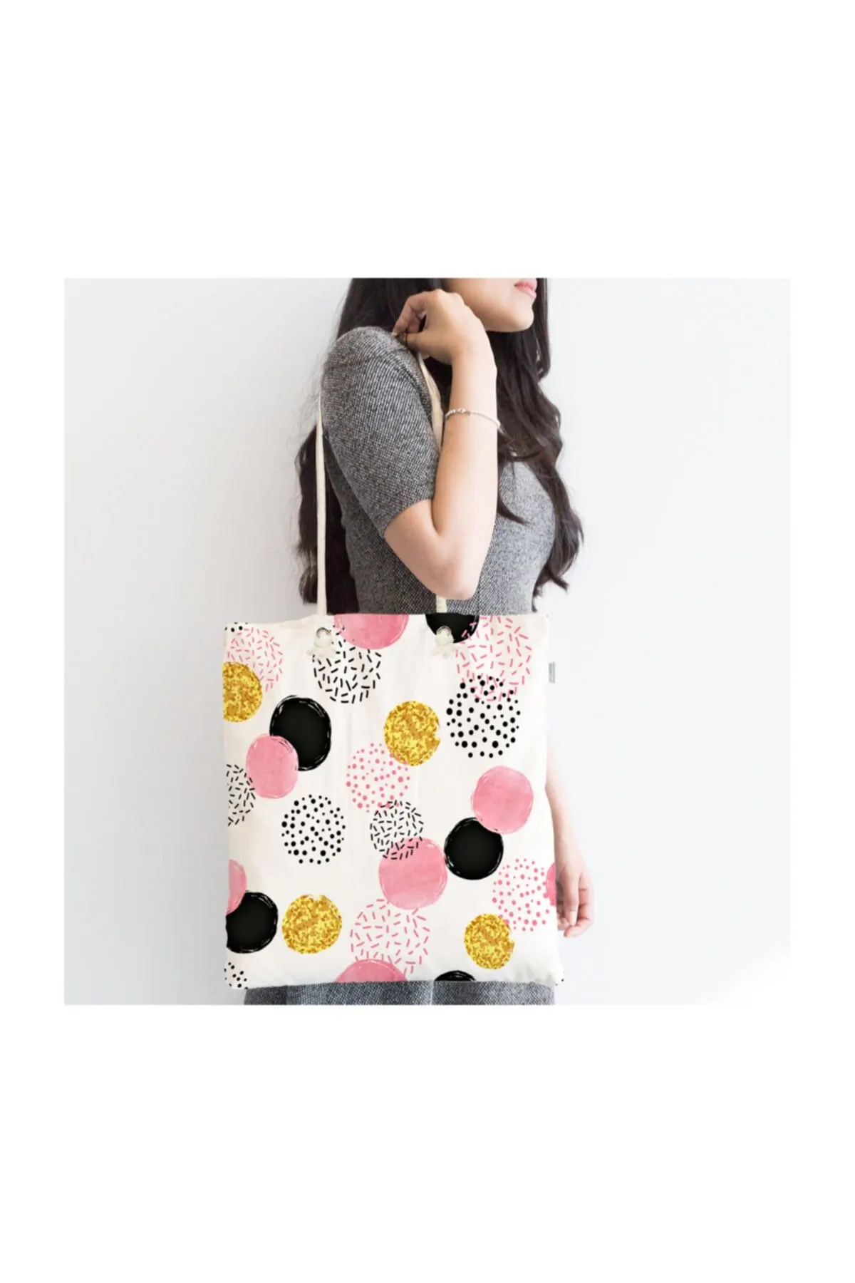 

Женская пляжная сумка, цветная тканевая сумка-тоут в горошек с цифровой печатью на молнии, летние сумки для покупок