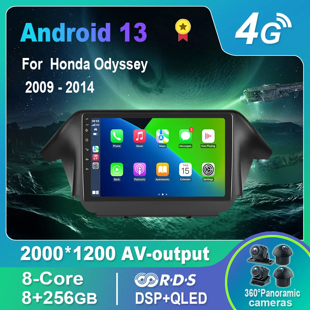

Автомагнитола на Android 13,0/Мультимедийный видеоплеер для Honda Odyssey 2009-2014 GPS QLED Carplay DSP 4G WiFi Bluetooth